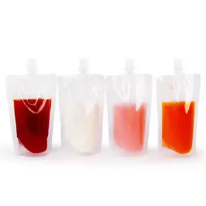 Kemasan plastik 250 ml 500ml, tas kantong minum jus air cair transparan dengan cerat dan jus