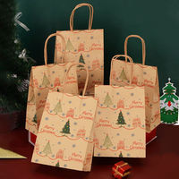 Noël Rouge Brun Bolsas De Papel Logo Personnalisé Impression Cadeau Bonbons Poignée Shopping Sacs En Papier Kraft pour Emballage