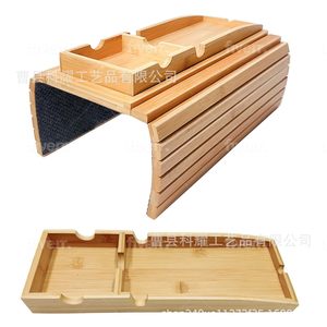 Bamboo Sofa Armrest Tray Natural Wood Color <b>Foldable</b> <b>Wooden</b> <b>Table</b> For Home Use - Product Image 1