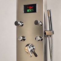 Panneau de douche mural en acier inoxydable LED avec système de pulvérisation pluie et massage, monocommande, pour salle de bain et baignoire
