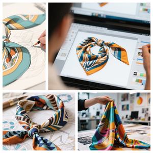 Foulard Quadrato da Donna 100% Seta di Gelso 70x70cm, <span class=keywords><strong>Elegante</strong></span> Ritratto Artistico sul Retro in <span class=keywords><strong>Blu</strong></span> e Giallo, <span class=keywords><strong>Sciarpa</strong></span> di Seta Personalizzata Unica e alla Moda - Product Image 6