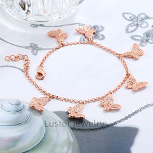 Lustre Rose Gold Plated Silver 7 pulgadas Butterfly Design 1,0mm Round Brilliant Cut Moissanite Bracelet Ajustable - Product Image 5