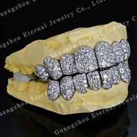 Grillz dentaires personnalisés pour hommes et femmes, avec 2, 4, 6, 8 ou 10 pierres en Moissanite ou Diamant de laboratoire, motif nid d'abeille, en Argent S925, Or 10K, 18K, 14K