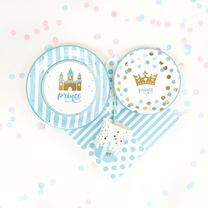 Decoraciones para Fiesta de Cumpleaños de Príncipe DAMAI, Platos, Servilletas y Vasos Desechables, Azul Dorado, Castillo, Corona, Vajilla para Fiesta de Princesa - Product Image 3