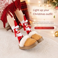 Chaussettes de Noël 3D Red Crew, mignonnes, avec Père Noël, rennes et bonhomme de neige, pour femmes, usage quotidien
