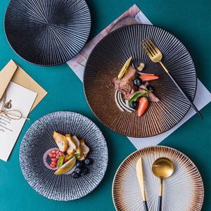Japanese Vintage Style <b>Ceramic</b> <b>Plates</b> Embossed Streak , Steak Pasta Dinnerware - Product Image 1