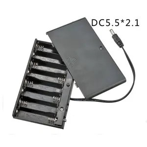 12V 8 x AA Plastic Battery Case Storage Box Holder With 5.5 X 2.1 DC Power Plug and OFF/ON Switch