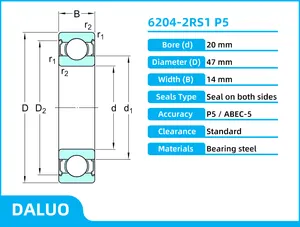 6204-2RS1 P5 20x47x14 DALUO असर 6204 6204RS 6204-2RS 20*47*14 ABEC-5 एकल पंक्ति गहरी नाली बॉल बेयरिंग मीट्रिक