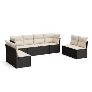 Set Divano da Esterno in Polyrattan Nero con Cuscini, 8 Posti, Stile Contemporaneo, Design Moderno - Product Image 1