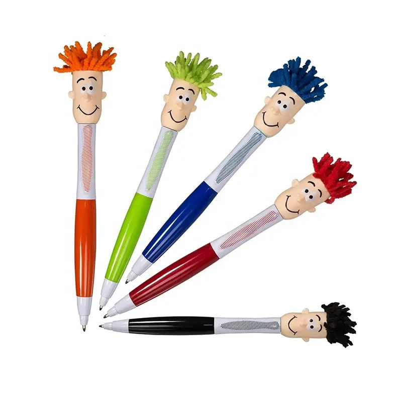ネクタイ型ポケットクリップ人形ボールペン展示ギフト付きの新しいモップトッパー蛍光ペン