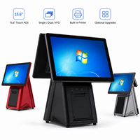 Terminal de point de vente de bureau 15,6 pouces avec écran tactile, machine de caisse avec options d'écran simple ou double VFD pour les magasins de détail, les restaurants et les commerces