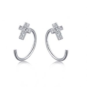 Dylam Fashion Minimalist High Quality Tiny 5A CZ Cross <b>Huggie</b> Stud Earrings 18k Cross Charm 925 Hoop Earring for Women Gift - Product Image 1
