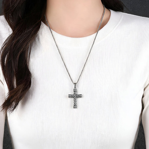 Stainless Steel Cross Pendant Vintage Cross Pendants <b>Necklaces</b> Men for Women Never Fade Religious Jewelry <b>Titanium</b> Steel Color - Product Image 4