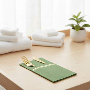 Serviettes de table pliées en pochette <span class=keywords><strong>40x40</strong></span> cm en pâte de bois vierge 1 pli, anti-poussière, avec logo personnalisé, pour couteaux et fourchettes - Product Image 1