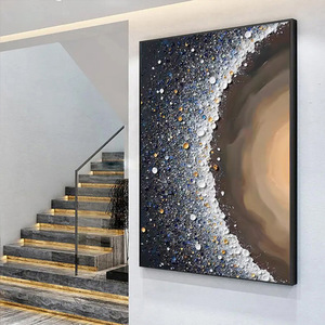Pintura al Óleo Abstracta, Cielo Estrellado, Marco Dorado Rectangular, Arte Moderno Minimalista para Pared de Sala de Estar - Product Image 3