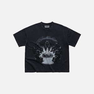 เสื้อยืดกราฟิกสีดำทรงบ็อกซี่สุดเท่ ผ้าฝ้ายพรีเมียม ทรงหลวม คอกลม สไตล์วินเทจ สตรีทแวร์ ยูนิเซ็กส์ - Product Image 1