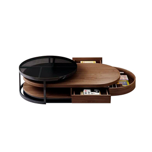 Lusso moderno tavolo da caffè in legno con nidificazione in vetro rotondo e Set per il tavolo da casa - Product Image 6