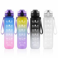 Bouteille d'eau motivante Gradient 32 oz/1 litre avec marqueur de temps, bouteille d'eau Tritan 1000 ml pour les sports de plein air
