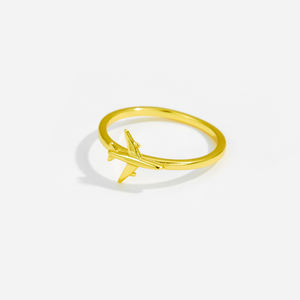 Fashion classico FUAMAY S925 anello in argento Plain Plain aereo 18K oro placcato 925 argento semplice anello aereo per le donne - Product Image 4