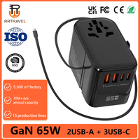 Adaptateur de voyage avec 3 ports Type C et 2 ports USB, charge rapide universelle PD65W