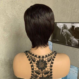 Perruque <span class=keywords><strong>Courte</strong></span> Brésilienne en Cheveux Vierges Noirs, 1 Pièce, Coupe Droite Dégradée, Faite à la Machine, avec Frange, pour Femmes Noires - Vente en Gros - Product Image 5