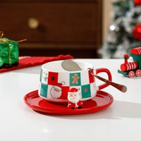 Ensemble tasse à café et soucoupe en céramique mignonne de 250 ml pour boissons froides et chaudes, cadeau de Noël écologique avec soucoupe et cuillère