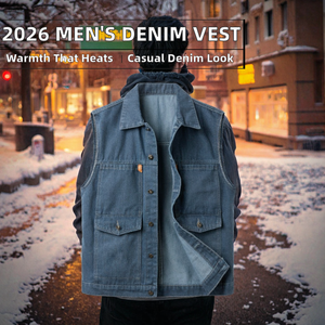 2026 Custom Men's Heated Breathable Winter Denim Vest Casual Warm Sleeveless Outerwear 100% Cotton <b>Down</b> Filled - Product Image 2