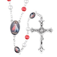 Chapelet religieux catholique Vierge Marie Jésus, perles de verre 6 mm, collier de prière avec croix et boîte