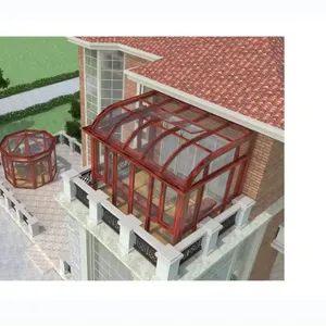 Solárium octogonal moderno para patio trasero exterior de acero galvanizado con puerta corredera bloqueable y techo inclinado