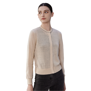 Cardigan in <span class=keywords><strong>lino</strong></span> leggero da <span class=keywords><strong>donna</strong></span>, maglione lavorato a <span class=keywords><strong>maglia</strong></span> a maniche lunghe traspirante, abbigliamento Casual estivo - Product Image 1