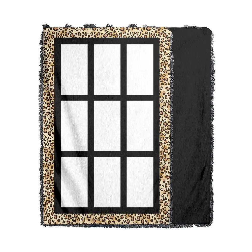 Panel Sublimation Velvet Leopard Print Blankets and Throws with a Soft Black Velour