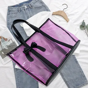 Sac messager en PVC violet imperméable personnalisé sac à main à bandoulière de luxe sac de toilette en PVC transparent à bandoulière fourre-tout avec poignée logo