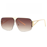 Lunettes de Soleil Femme Luxe Carrées Vintage en Alliage Monture Métal Demi-Cercle Sans Monture Grande Taille Dégradées Mode Vente Chaude 2024
