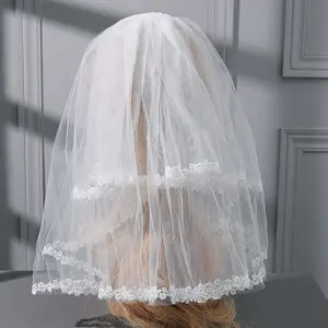 Wholesale Popular Women Hair Accessories Luxury Satin Bow Bride Veils Wedding Short Bridal Veils
