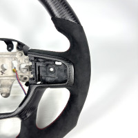 Volant en fibre de carbone pour Dodge Ram 1500 TRX 2021-2025, forme en D, fond plat, avec Alcantara suédé et surpiqûres rouges