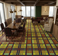 Dalles de moquette modernes personnalisées antistatiques à carreaux de 100 cm en nylon, design géométrique multicolore à motif tartan, pour hôtels et salles de jeux