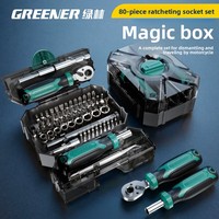 Green Forest OLIVER Set Alat Perawatan Sepeda Motor Universal, Kit Perbaikan, Kunci Ratchet, Obeng, Soket, Aksesoris