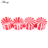 2 Paires de Tunnels d'Oreille Évasés en Acrylique, Rayures Rouges et Blanches, Solides et Creux, Dilatateurs, Écarteurs, Bijoux de Piercing Corporel