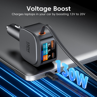 Cargador de Coche Retráctil, Cargador de Teléfono para Coche de 130W con Cable de Carga Rápida, Adaptador de Cargador de Coche USB C para iPhone Serie Galaxy