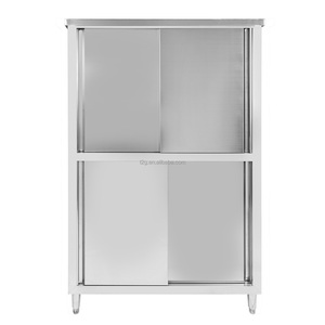 Stainless Steel Storage Cabinet With 4 <b>Shelves</b> And <b>Sliding</b> Doors For Kitchen Use - Product Image 5