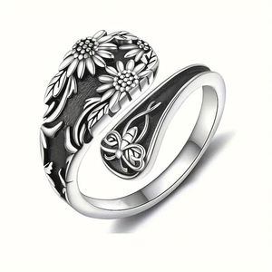Vintage Butterfly Flower Open <b>Ring</b> Fashion Sunflower Butterfly Adjustable Finger Band for Women Men <b>Couple</b> Jewelry Accessories - Product Image 1