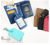 Ensemble de porte-passeport portable en cuir PU tendance avec design croisé, fentes pour cartes de crédit et décoration florale, et étiquette de bagage