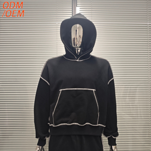 Sudadera de Lujo de Alta Calidad Personalizada OEM para Hombre, Sudadera con Capucha de Corte Cuadrado con Costuras en Contraste, Sudadera con Costuras Invertidas para Hombre - Product Image 1