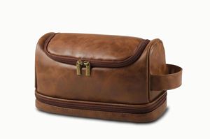 Trousse de Toilette Unisexe Simple en Cuir PU avec Fermeture Éclair, Sac Cosmétique Pratique à Main avec Crochet Lettre Tendance, Unisexe et Pratique - Product Image 2