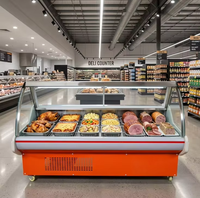Vitrine réfrigérée panoramique en acier inoxydable avec double compresseur, éclairage LED et verre incurvé pour supermarché