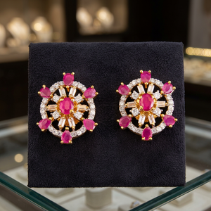 Collection Éblouissante et Exclusive de Boucles d'Oreilles en Zircon à Design Impeccable 58348 Rubis Motif Fleur Mignon pour Mariage et Soirée - Product Image 3