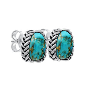GOURIK Blue Copper Turquoise Vintage <b>Stud</b> Earrings 925 <b>Sterling</b> <b>Silver</b> Claw Setting Women's Everyday Wear - Product Image 2