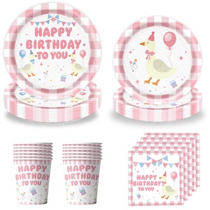 Décorations de fête d'anniversaire <span class=keywords><strong>pour</strong></span> bébé sur le thème du rose, assiettes en papier, papier de soie, set de nappes <span class=keywords><strong>pour</strong></span> accessoires de fête - Product Image 4