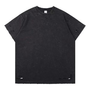 Poids lourd 300 gsm 100% coton solide blanc t-shirt personnalisé impression Vintage en détresse broderie mens lavé à l'acide t-shirt - Product Image 5