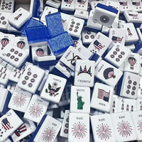 Tuiles de Mahjong Patriotiques de Luxe à Dos Bleu Pailleté, Thème Statue de la Liberté et Drapeau National, Ensemble Acrylique 3 Couches, OEM ODM